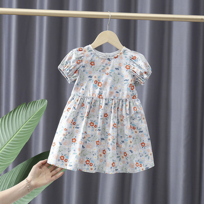 Παιδικό φόρεμα με λουλουδάτο μοτίβο και κοντά μανίκια