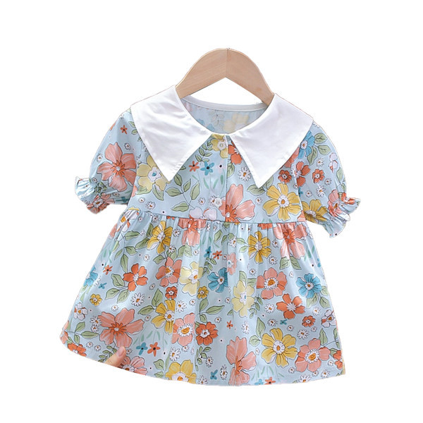 Παιδικό φόρεμα με λουλουδάτο μοτίβο και κλασικό κολάρο για κορίτσια