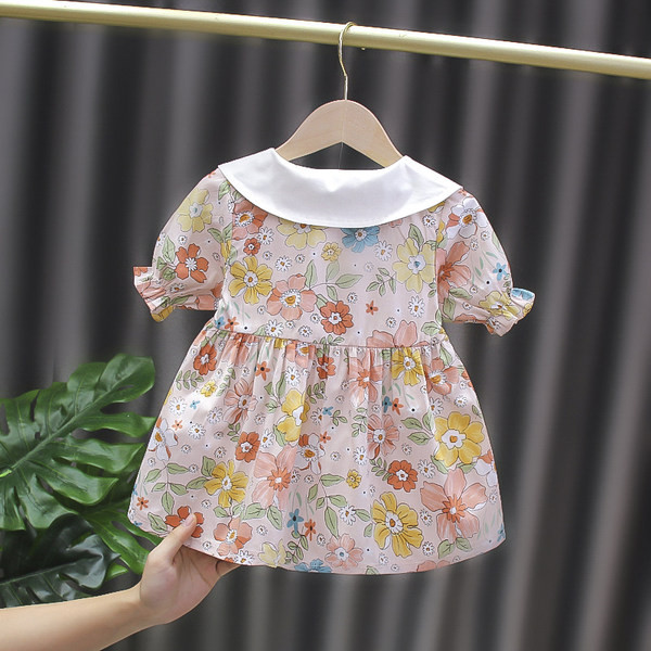 Παιδικό φόρεμα με λουλουδάτο μοτίβο και κλασικό κολάρο για κορίτσια