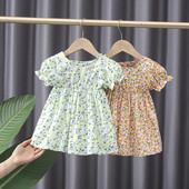 Παιδικό φόρεμα με λουλουδάτο μοτίβο και κοντά μανίκια