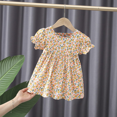 Παιδικό φόρεμα με λουλουδάτο μοτίβο και κοντά μανίκια