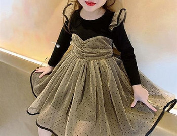Νέο μοντέλο παιδικό φόρεμα με στρογγυλή λαιμόκοψη και τούλι για κορίτσια - μακριά ή κοντά μανίκια