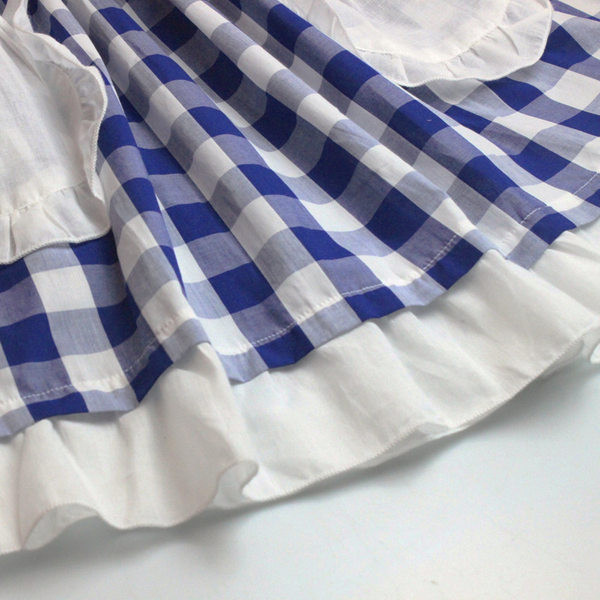 Bērnu rūtainā kleita ar kabatām zilā krāsā