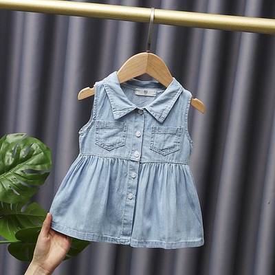 Bērnu vasaras džinsa kleita ar klasisku apkakli