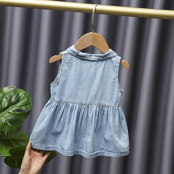 Bērnu vasaras džinsa kleita ar klasisku apkakli