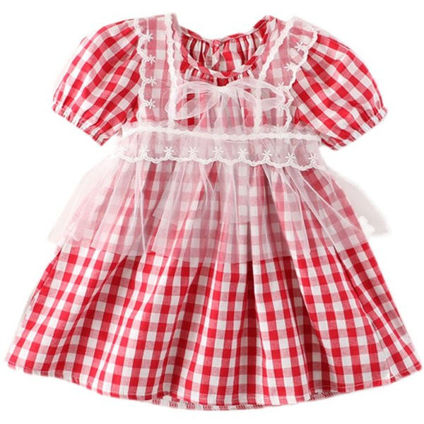 Παιδικό καρό φόρεμα με κοντά μανίκια και τούλι
