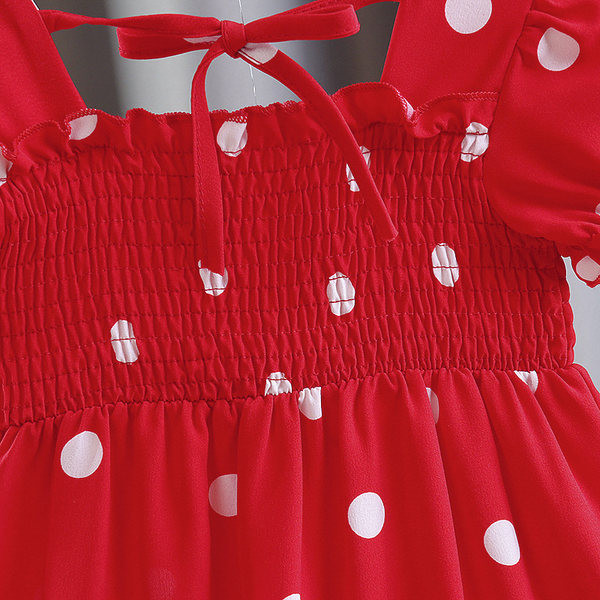 Παιδικό φόρεμα πουά με κοντά μανίκια - κόκκινο χρώμα