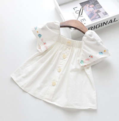 Bērnu kleita ar izšuvumu un pogām - ar īsām piedurknēm