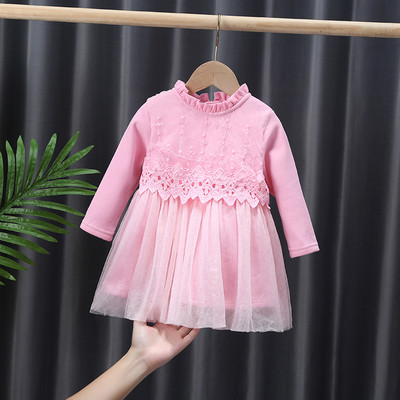 Μοντέρνο παιδικό φόρεμα σε δύο χρώματα με τούλι και μακριά μανίκια