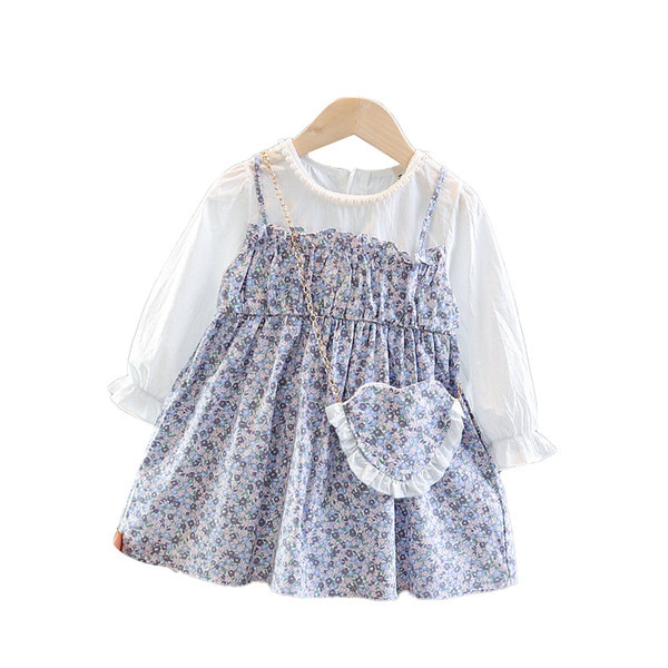 Παιδικό φόρεμα με λουλουδάτο μοτίβο και μακριά μανίκια