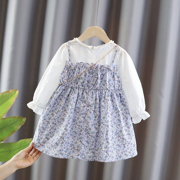 Παιδικό φόρεμα με λουλουδάτο μοτίβο και μακριά μανίκια