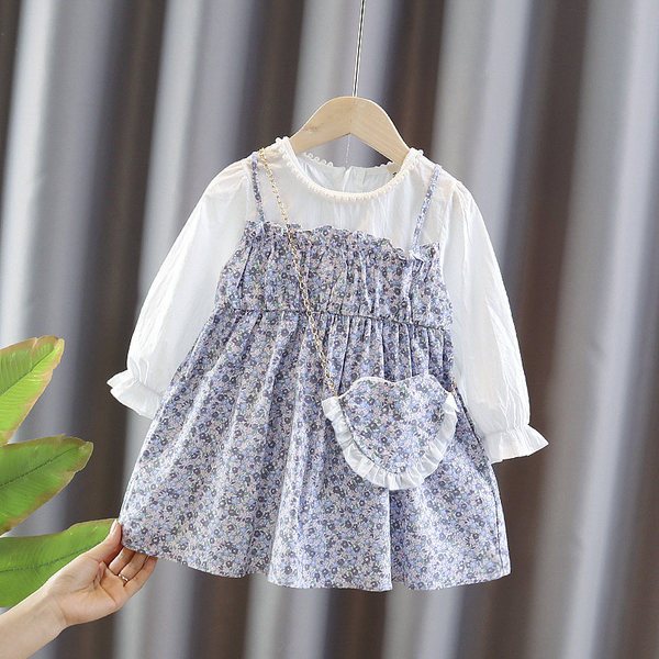 Παιδικό φόρεμα με λουλουδάτο μοτίβο και μακριά μανίκια