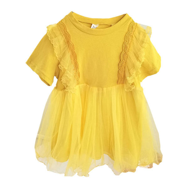 Rochie moderna pentru copii cu broderie si tul in galben