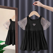 Izgriezta modeļa bērnu kleita ar tilla piedurknēm