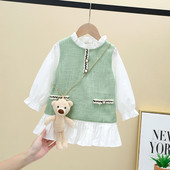 Νέο μοντέλο παιδικό φόρεμα με κουμπιά και μακριά μανίκια