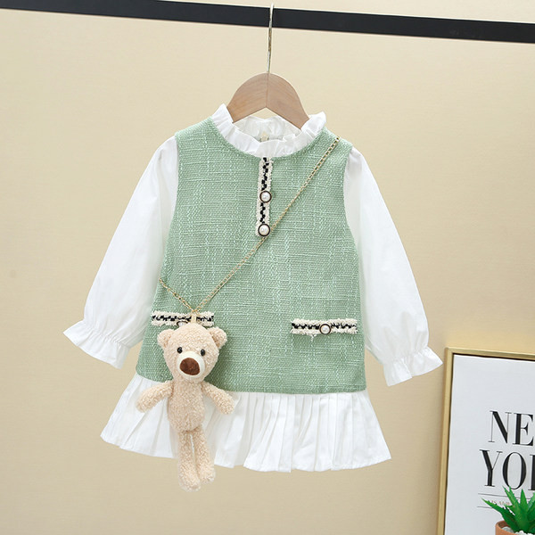 Νέο μοντέλο παιδικό φόρεμα με κουμπιά και μακριά μανίκια 