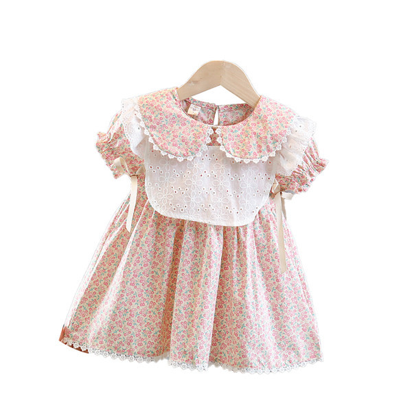 Παιδικό φόρεμα με κοντά μανίκια και δαντέλα για κορίτσια