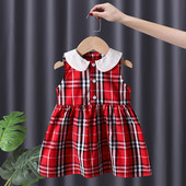 Moderna rūtainu kleita ar pogām un apkakli meitenēm