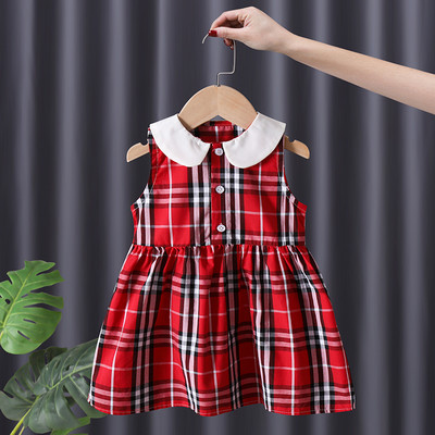 Moderna rūtainu kleita ar pogām un apkakli meitenēm