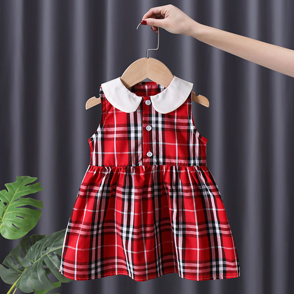 Moderna rūtainu kleita ar pogām un apkakli meitenēm