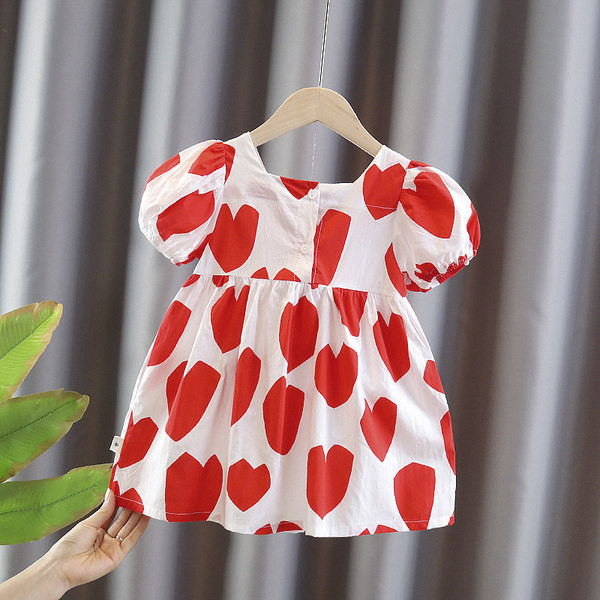 Παιδικό φόρεμα με καρδιές με κοντά μανίκια και στρογγυλή λαιμόκοψη