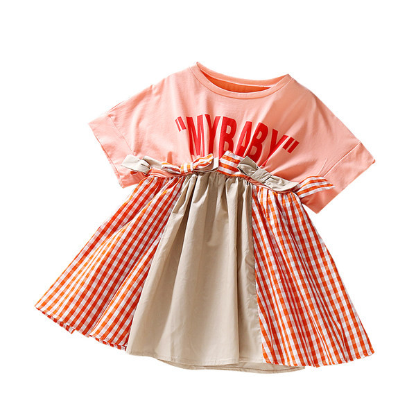 Moderna bērnu kleita ar uzrakstu un īsām piedurknēm