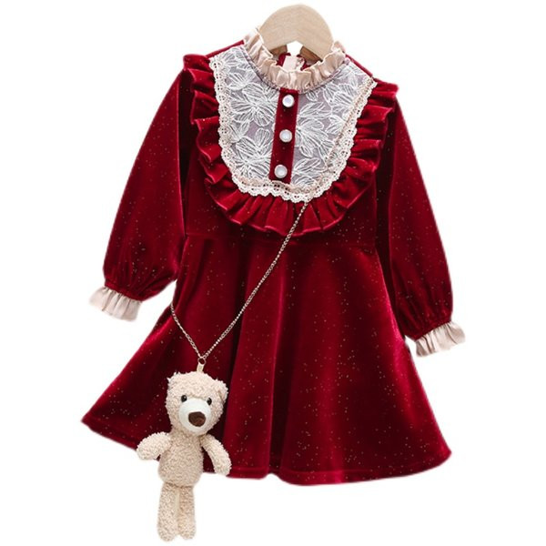 Bērnu moderna kleita ar mežģīnēm un lokām