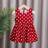 Bērnu punktveida kleita ar apaļu kakla izgriezumu un lentes rotājumu