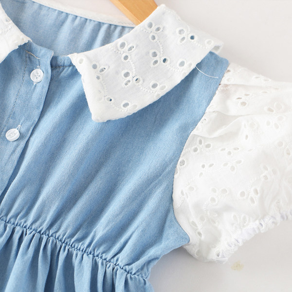 Παιδικό μοντέρνο φόρεμα με κουμπιά και κοντά μανίκια