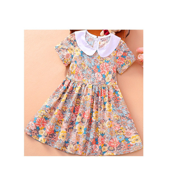 Casual παιδικό φόρεμα με μοτίβα λουλουδιών και γιακά