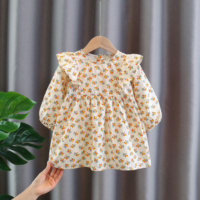 Παιδικό λουλουδάτο φόρεμα με βολάν και μακριά μανίκια