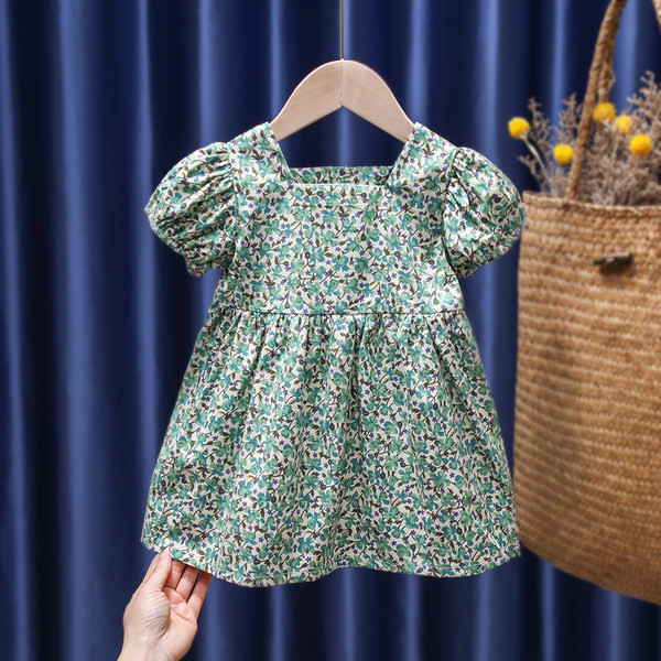 Ikdienas bērnu kleita ar īsām piedurknēm un ziedu rakstu meitenēm