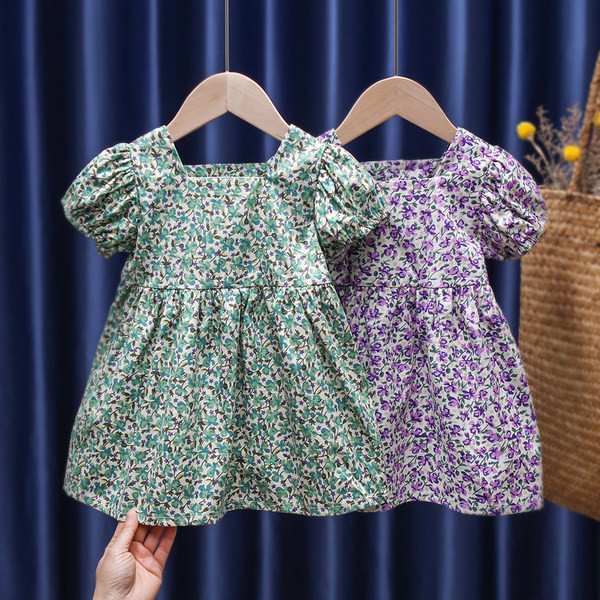 Ikdienas bērnu kleita ar īsām piedurknēm un ziedu rakstu meitenēm