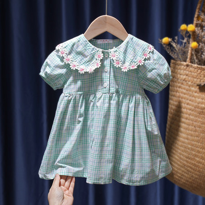 Нов модел детска рокля за момичета с бродерия и къс ръкав