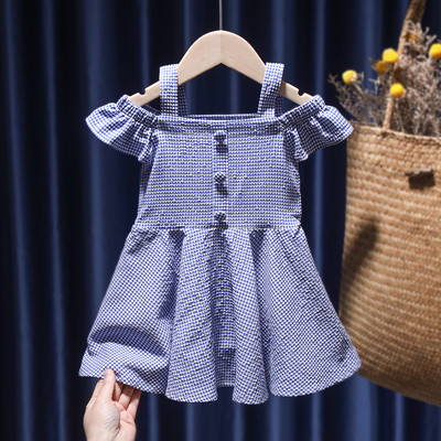 Нов модел детска рокля с голи рамене и копчета за момичета