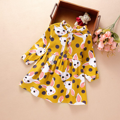 Детска рокля с декоративни копчета и апликация заек