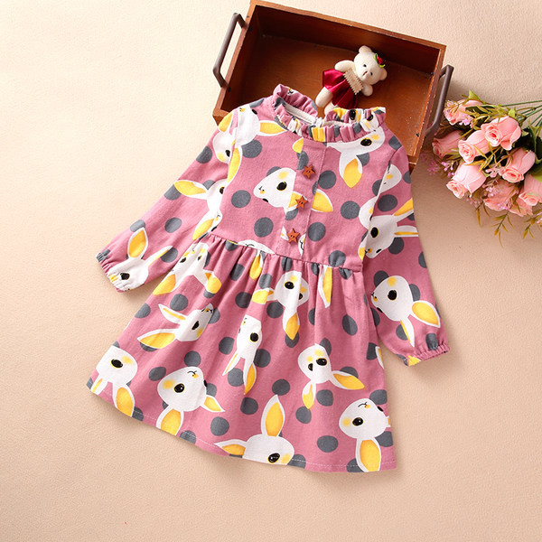 Rochie pentru copii cu nasturi decorativi si aplicatie iepure