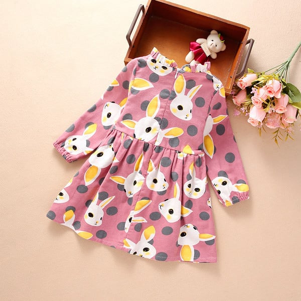 Rochie pentru copii cu nasturi decorativi si aplicatie iepure