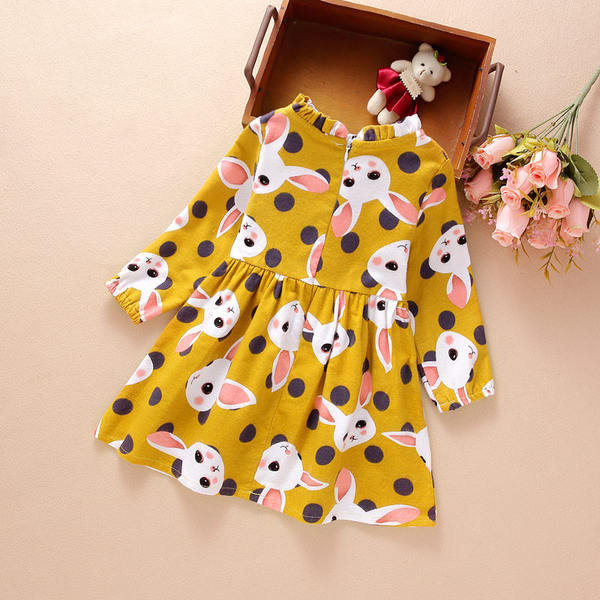 Rochie pentru copii cu nasturi decorativi si aplicatie iepure