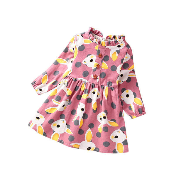 Rochie pentru copii cu nasturi decorativi si aplicatie iepure