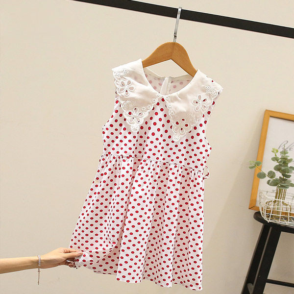 Παιδικό φόρεμα πουά με φερμουάρ και στρογγυλή λαιμόκοψη