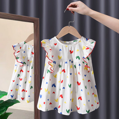 Καλοκαιρινό φόρεμα για κορίτσια με βολάν και απλικέ καρδιές