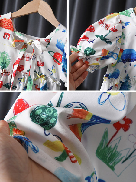 Vasaras moderna kleita ar krāsainu rakstu - piegriezuma modelis