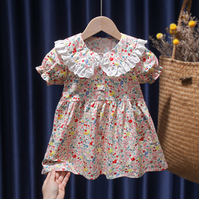 Нов модел детска рокля с флорални мотиви и копчета за момичета