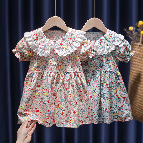 Rochie pentru copii model nou cu motive florale si nasturi pentru fete