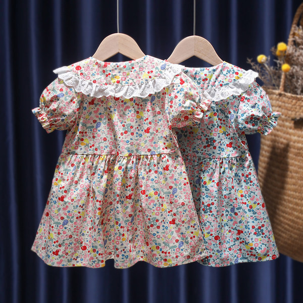 Rochie pentru copii model nou cu motive florale si nasturi pentru fete