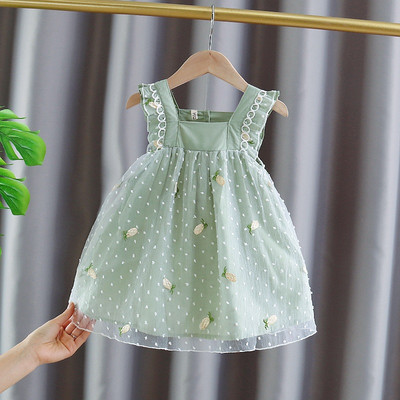 Детска модерна рокля с бродирани цветя