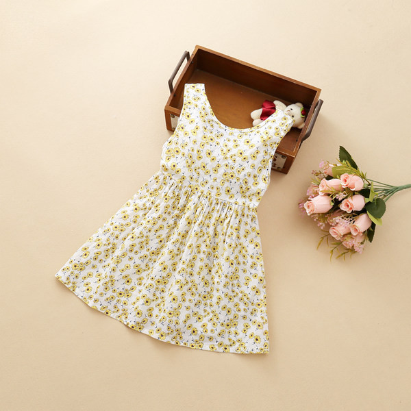 Rochie casual pentru copii cu motive florale si decolteu in V