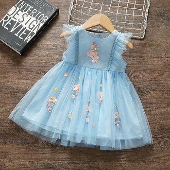 Μοντέρνο παιδικό φόρεμα με λουλούδια και στρογγυλή λαιμόκοψη