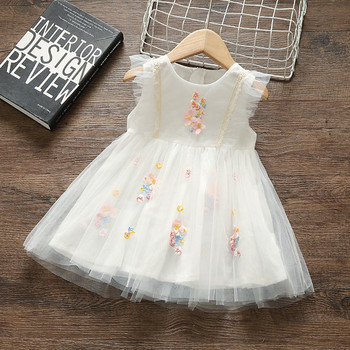Μοντέρνο παιδικό φόρεμα με λουλούδια και στρογγυλή λαιμόκοψη